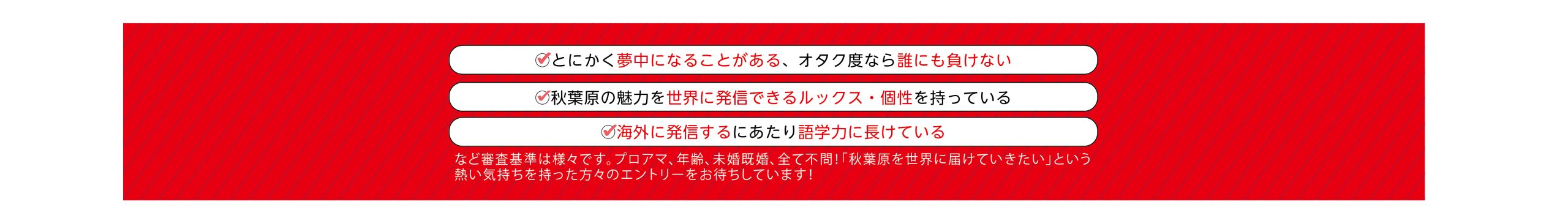 審査基準は様々です。プロアマ、年齢、未婚既婚、全て不問。エントリーお待ちしております。
